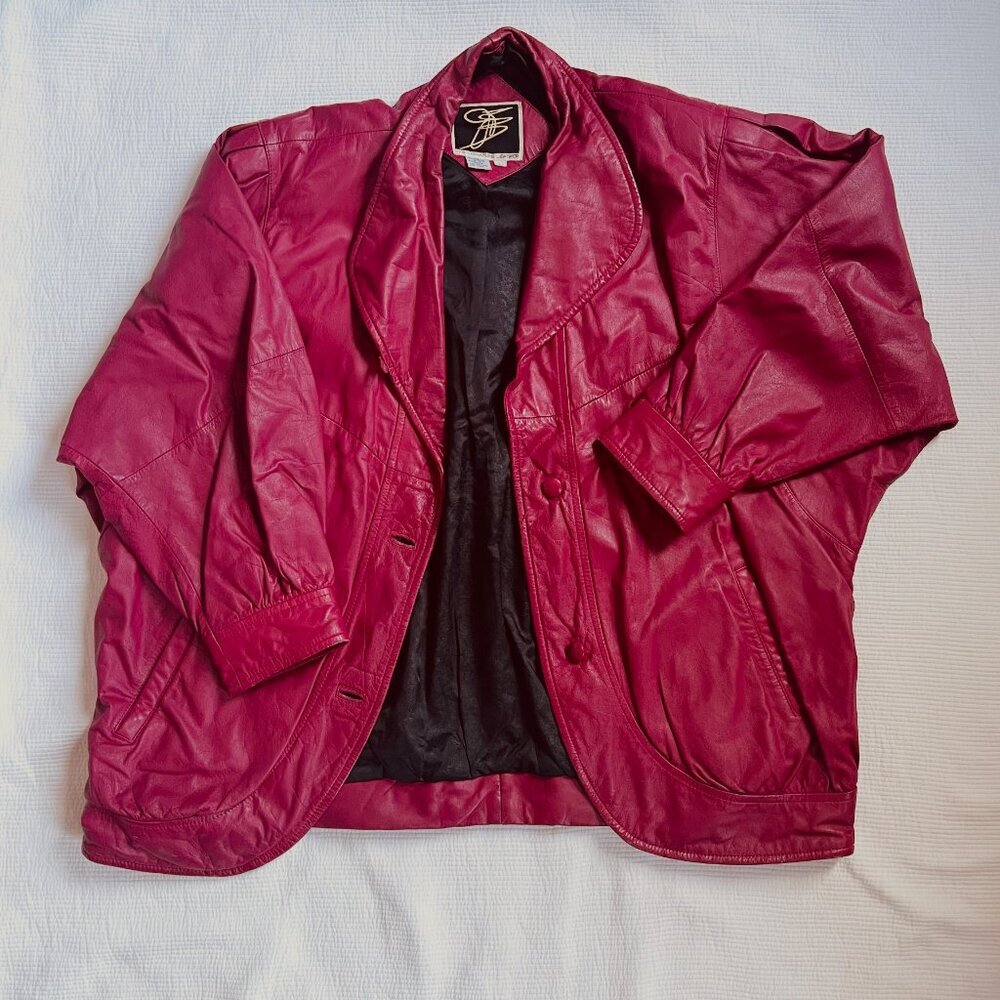 Vintage 80s Fuchsia Leather Batwing Jacket